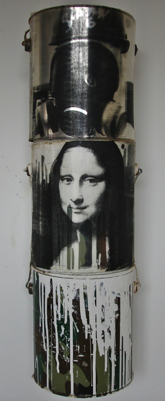""Help is on the Way" 1992 Paint cans, vinyl,latex, and mylar